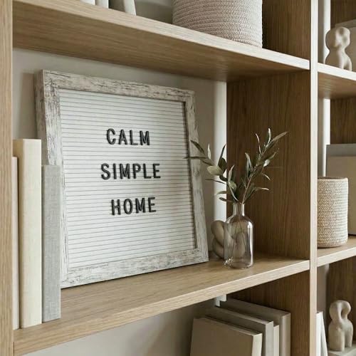 Image of C Crystal Lemon Board, 317 Pre-cut Letters Numbers & Symbols, 10x10 Inches Felt Message Board, Changeable Wooden Sign, Wood Frame, Wall Mount, With Display Stand (Rustic White) | Clean rustic white letter board with 336 letters, wood frame, stand and wall mount for welcome, home and event messages