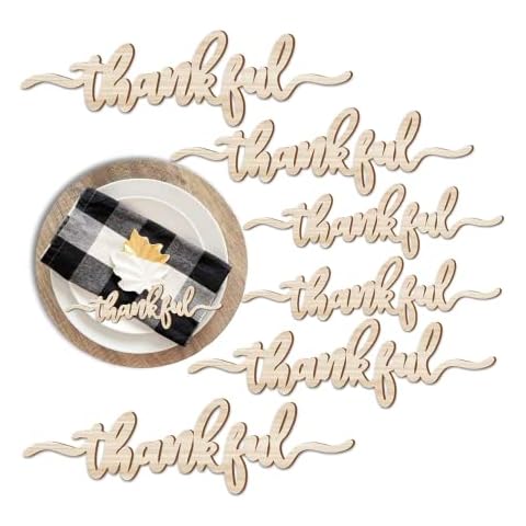 CM Originals Thanksgiving Table Decorations Plate Decor Table Place Cards Blessed, Thankful, Grateful Wood Signs Fall Dining Table Plate Ornament Farmhouse Home Table Setting Decor 6 Pack (Thankful 6, Grateful 6, Blessed 6 (18 Pack)) Cover