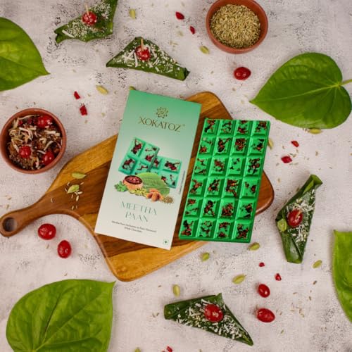 Image of XOKATOZ Exotic Premium Couverture Belgian Chocolate - Meetha Paan Flavoured White Chocolate Bar - Gift Set - Pack of 1, 75g