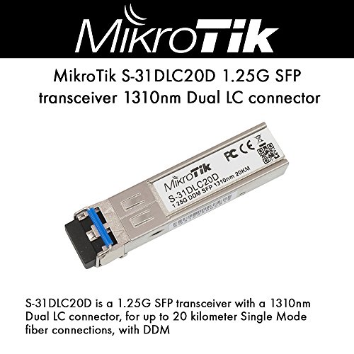 MikroTik S-31DLC20D 1.25G SFP transceiver with a 1310nm Dual LC Connector,for up to 20km Single Mode Fiber Connections, with DDM