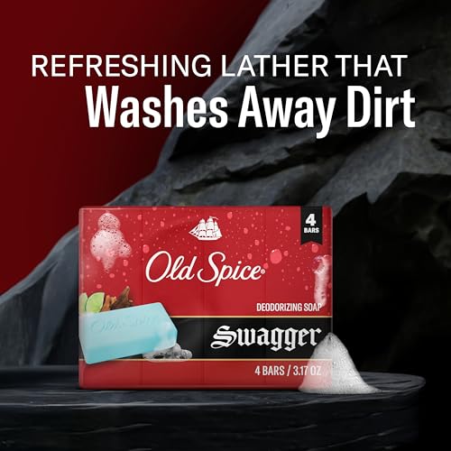 Image of Old Spice Bar Soap for Men, Refreshing Clean to Wash Away Dirt & Odor, Cleansing Formula, Long-Lasting & Confidence-Boosting Fragrance, Swagger with Lime + Cedarwood Scent, 3.17 oz (Pack of 4)