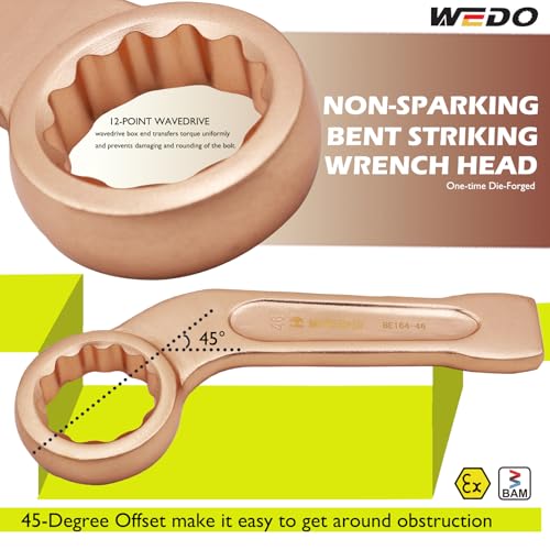 WEDO Non-Sparking Striking Box End Wrench,Size 27mm,45-Degree Bent Box Wrench,12 Point Slogging Ring Wrench,Length 175mm,Beryllium Copper,Non-magnetic,DIN Standard,BAM&FM Certificate