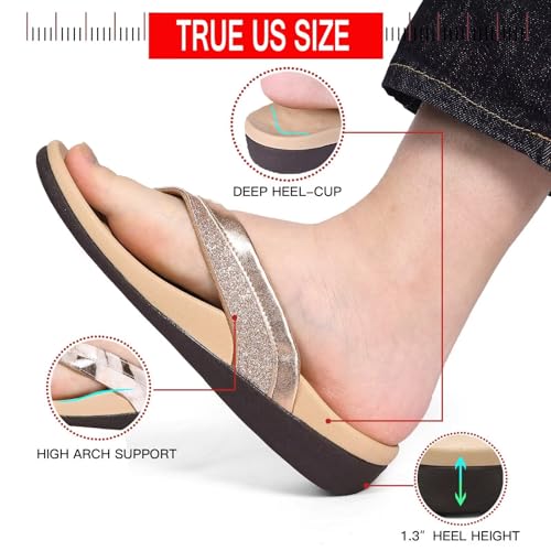 Image of MEGNYA Comfortable Walking Flip Flops for Womens, Orthopedic Walking Sandals with Arch Support, Flat Feet Pain Relief Sandals for Beach, Summer, Pool
