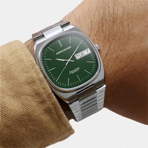 Image of AMERICANVIBER Men's Stainless Steel Classic Analog Watch, Casual & Business, with Cushion Case Dial and Day-Date Display