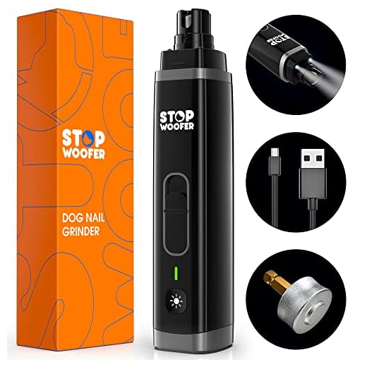 STOPWOOFER Dog Nail Grinder with 2 LED Light for Small Medium and Large Dogs - 2-Speed Powerful Pet Nail Trimmer Quiet Painless Paws Grooming - Rechargeable Pet Nail Grinder for Dogs (Black)