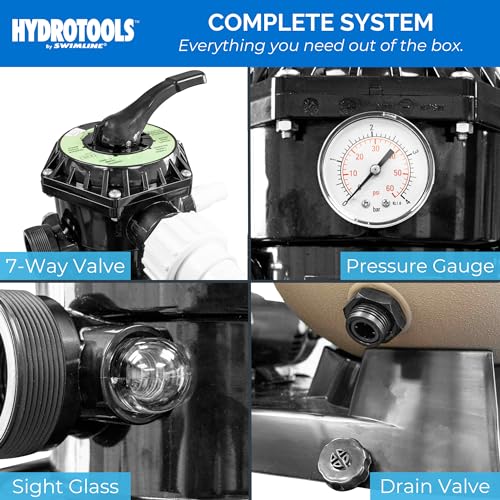 Image of Swimline HYDROTOOLS 24 Inch Sand Filter Combo Set with Stand & Multi Port Valve, 300 Pound Sand Capacity