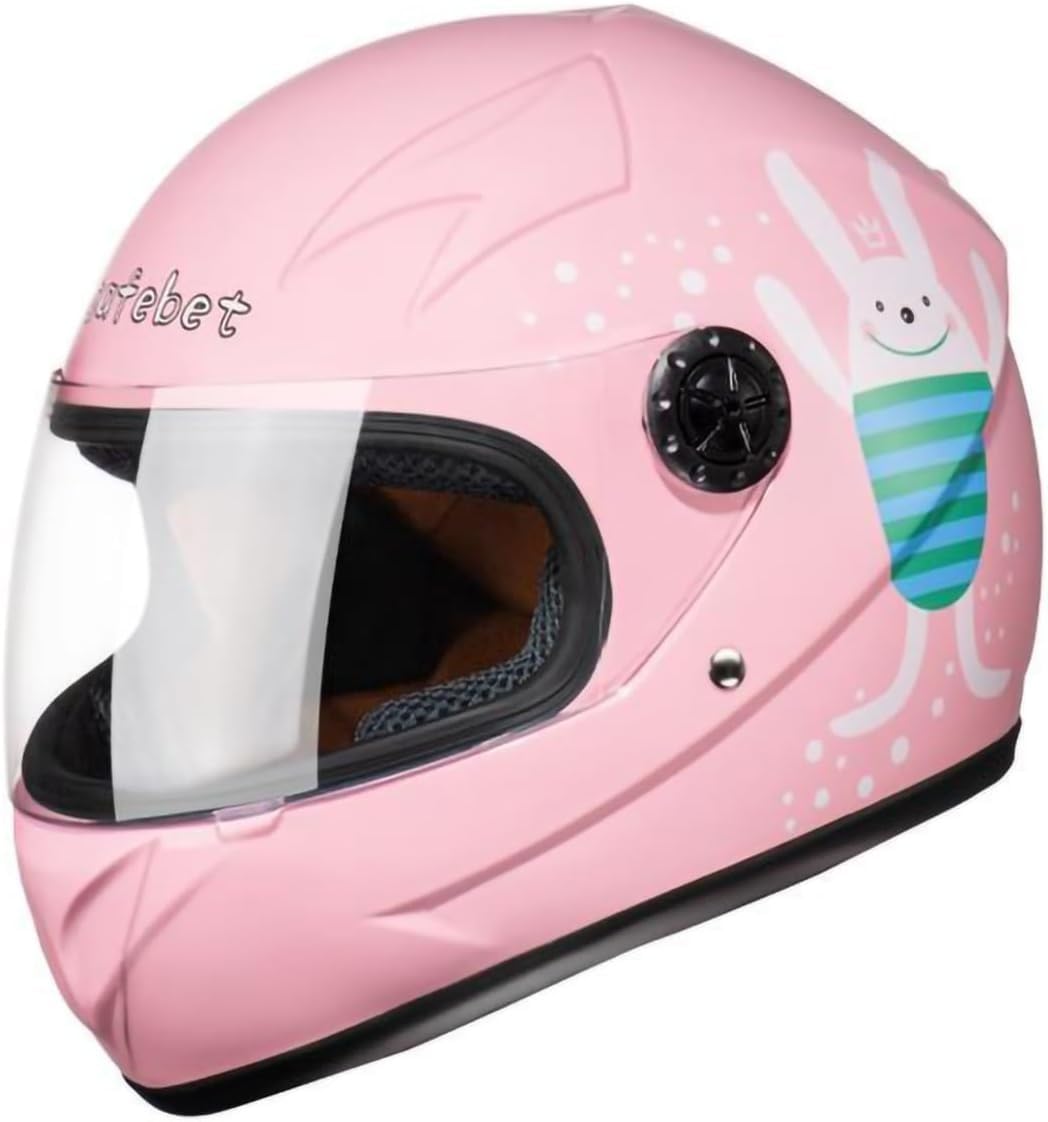 Kinder-Motorradhelm, Integralhelm mit Visier, geeignet für 2- bis 10-Jährige, süßer Cartoon-Helm für Jungen und Mädchen, alle Jahreszeiten F