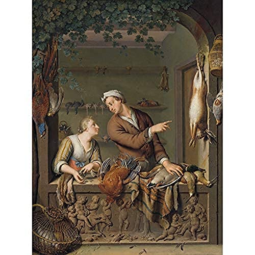 Artery8 Willem Van Mieris The Poultry Seller Painting Art Print Canvas Premium Wall Decor Poster Mural