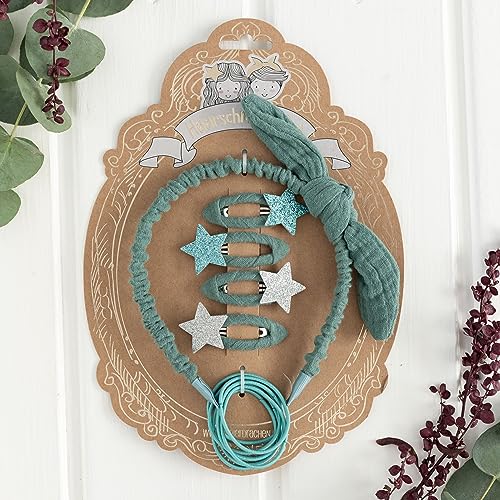 Papierdrachen Special Hair Accessories Set with Headband, Glitter Hair Clips, Hair Bobbles Combined with High-Quality Muslin Fabric - Petrol - for Girls and Women - Image 4
