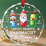 Personalized Pharmacist Glass Ornament Christmas 2026, Santa's Favorite Pharmacist Xmas Ornaments, Drug Ornament Gift for Pharmacy Technician, Custom Year & Name Pharmacists Ornaments Xmas Tree