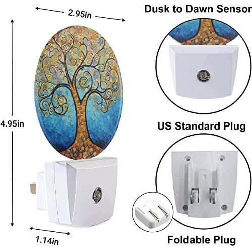 Image of EKOBLA Abstract Tree with Gold Leaves Night Light, Tree Oil Painting Night Lights Plug Into Wall with Dusk to Dawn Sensor for Bedroom, Bathroom, Living Room