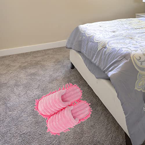 Operitacx 1pair Furry Stripes Microfiber Floor Cleaning Slippers Detachable Mopping Bottom Comfortable for Easy Dust Pickup Without Bending over4
