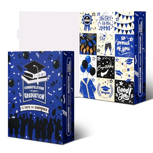 Glenmal Graduation Countdown Calendar Gift Box 12 Days 2026 Graduation Gift Box with Filling Raffia Large Inner Boxes Fill It Yourself Empty Boxes for Graduates Her Him High School College(Blue)