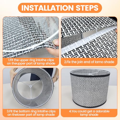 Antrader Lamp Shade Black Rattan Lampshades for Table & Floor Lamp, 13" Top x 13" Bottom x 10" High Lampshade Replacement, Easy to Assemble, Modern Drum Lamp Shade