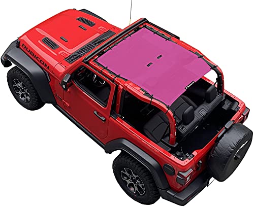 Shadeidea Sunshade Top for Jeep Wrangler Top Shade JL (2018-2023) 2 Door Sun Shade Front and Rear - Pink Mesh Screen Top Cover UV Blocker with Grab Bag - 10 Year Warranty