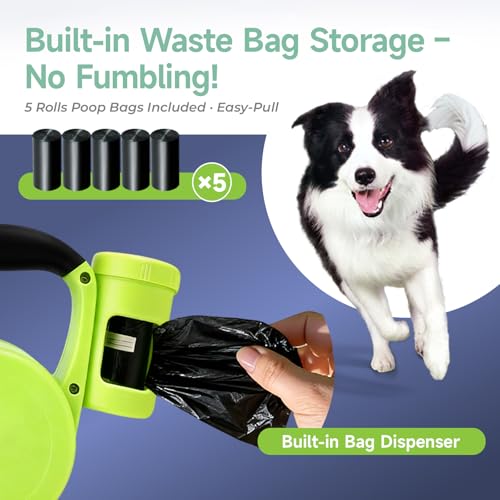 MidingChai Hundeleine 5M mit Licht & Kotbeutel Set,Rollleine Hunde Leine für Mittelgroße & Große Hunde (15-50kg),EIN-Knopf-Steuerung & 360°Verwicklungsfrei,Leine Hund für Training und Spaziergänge