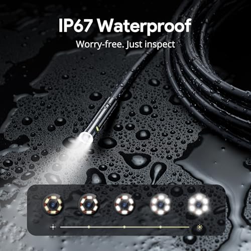 Image of DEPSTECH Dual Lens Borescope Camera with Light, HD Endoscope, 4.3'' IPS Screen, Inspection IP67 Waterproof, 16.5ft Semi-Rigid Snake Camera Cable for Car Wall Drain Pipe