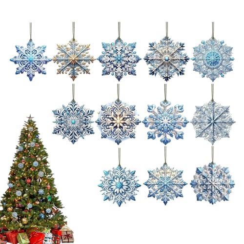 Decoración de copos de nieve, 24 piezas de colgantes azules de doble cara | Copos de nieve bidimensionales adornos para el árbol de Navidad | Para aulas, invierno, país de las maravillas de nieve