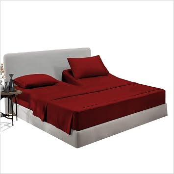 Top Split Head Flex Queen Sheet Set for Sleep Number Beds 4 Piece Burgundy - Egyptian Cotton 1000 TC Split Sheets - Deep Pocket 15 - Split Down 28 Inches from Top