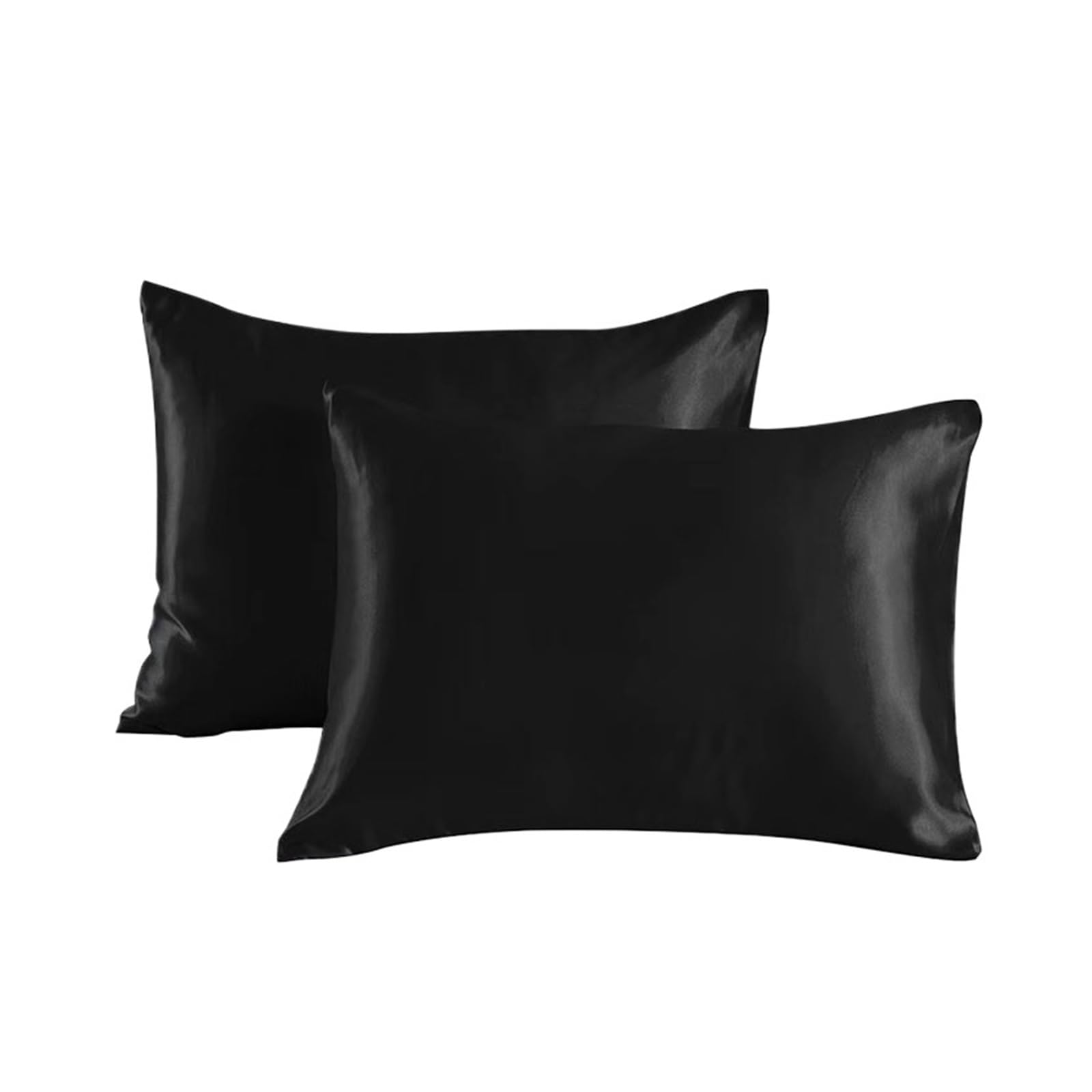 Silky Pillow Covers, 2Pcs Multicolor Silk Satin Pillowcase 51x66-76cm(Black,51x66cm(20x26 inch))