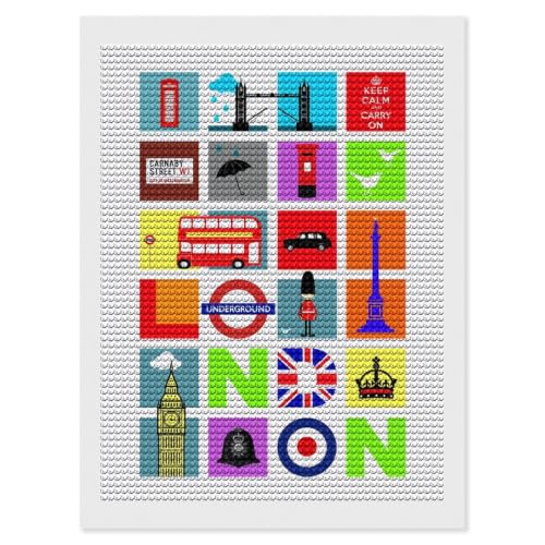 Junmoney London Icons Travel Diamond Painting Ronds 12"x16", Pour Débutants, Loisir Manuel Facile À Apprécier, Déco Campagne, Idée Cadeau