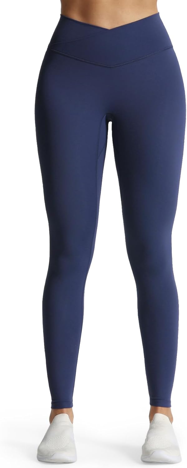 Aoxjox High Waisted Workout Leggings for Women Cross-Waist Crossover Tummy Control Trinity Buttery Soft Yoga Pants 26"