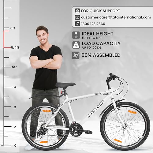 Image of Stryder 26T Street Fire Multispeed Gear Mountain Cycle (White-White) - V Brake | Rigid Fork | Welded Steel Frame | Alloy Rims | Unisex MTB Bicycle | 85% Assembled