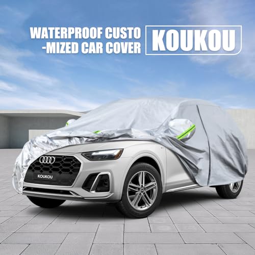 Image of Koukou SUV Car Cover Custom Fit Audi Q5 2008-2025, Waterproof Car Cover All Weather for Automobiles Outdoor Indoor with Zipper Door, Sun Rain Dust Snow Protection.