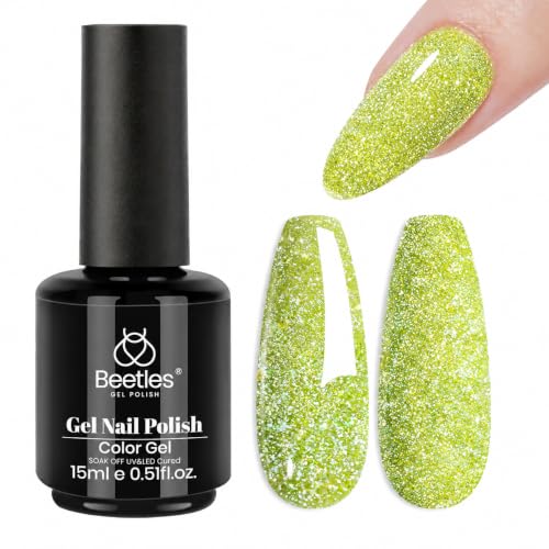 Beetles Lime Green Glitter Gel Nail Polish, 15ML Sparkly Gel Polish