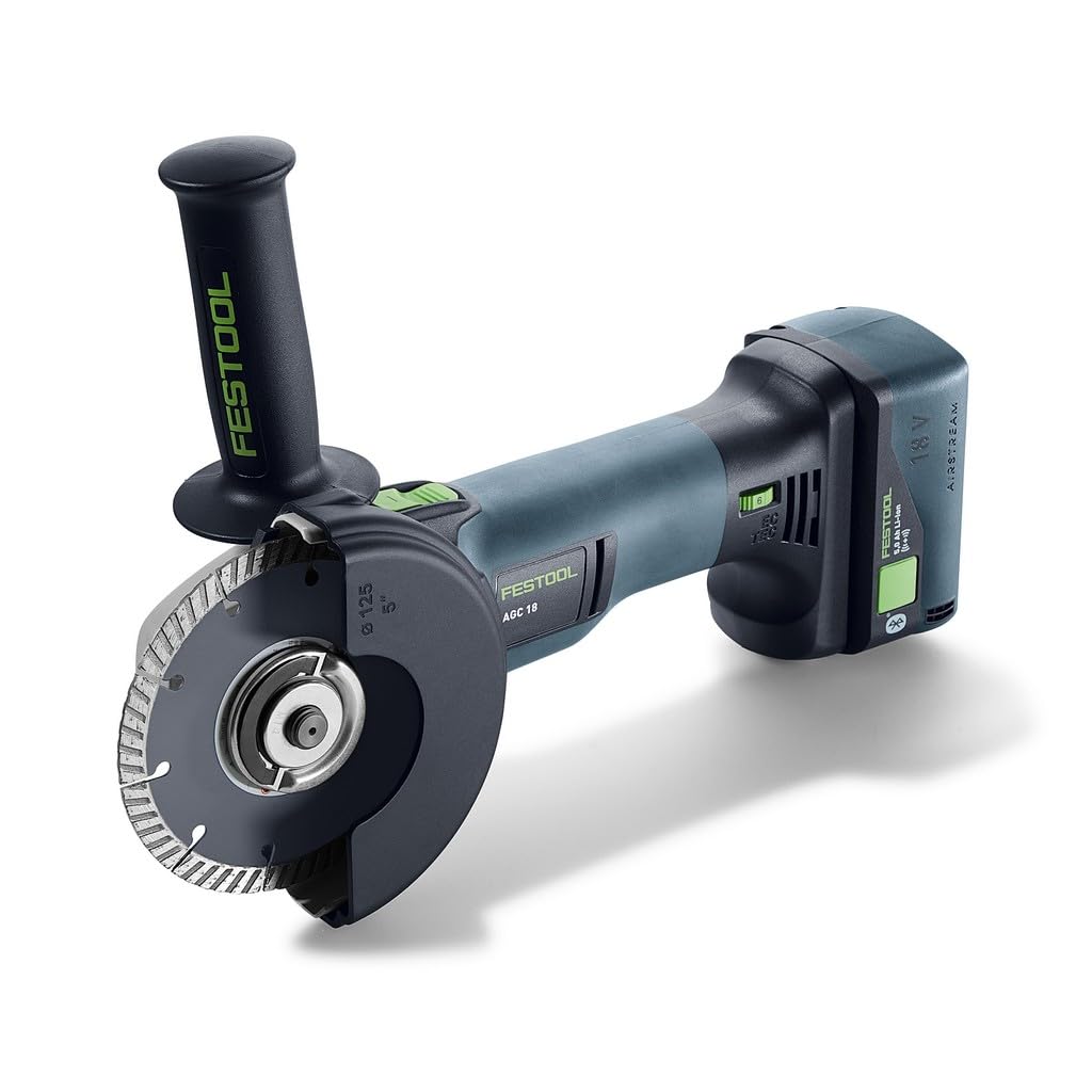 Festool Amoladora angular inalámbrica AGC 18-125 EB-Basic-5.0 – Motor EC-TEC sin escobillas, 4500 – 8500 rpm, a prueba de polvo, baja vibración, incluye batería de 5,0 Ah y Systainer