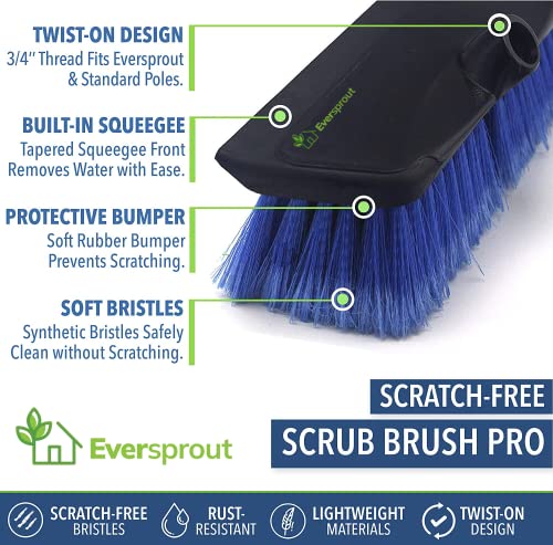 Eversprout 7-To-18 Foot Scrub Brush (25+ Ft. Reach) | Long Lightweight Extension Handle | Soft Bristles Wash Car, Rv, Boat, Solar Panel, Floor, Deck | Rubber Bumper And Squeegee Prevents Scratches #TOP4