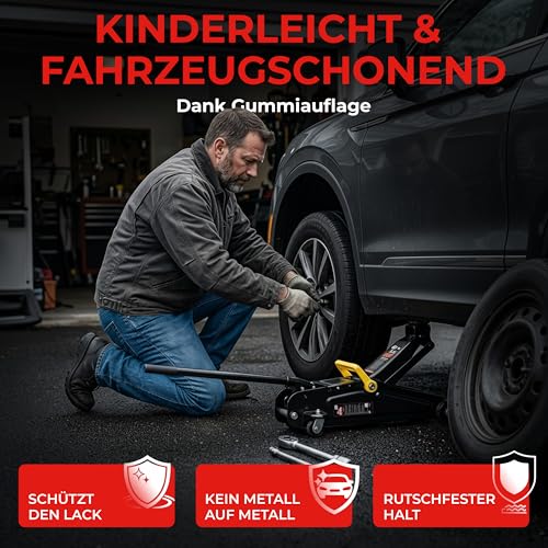 DEUBA® hydraulischer Wagenheber 2 Tonnen Flache Hubhöhe 85-330mm inkl. Koffer inkl. Gummiauflage...