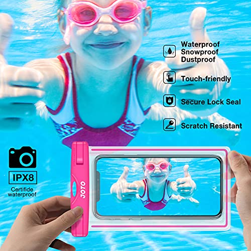 Image of JOTO Universal Waterproof Phone Holder Pouch, Underwater Case Cell Phone Dry Bag for iPhone 14 13 12 11 Pro Max Mini XS Max XR X 8 7 6S, Galaxy S21 S20 S10 S9 Pixel HTC LG Motorola Up to 7.0 inch -Pink