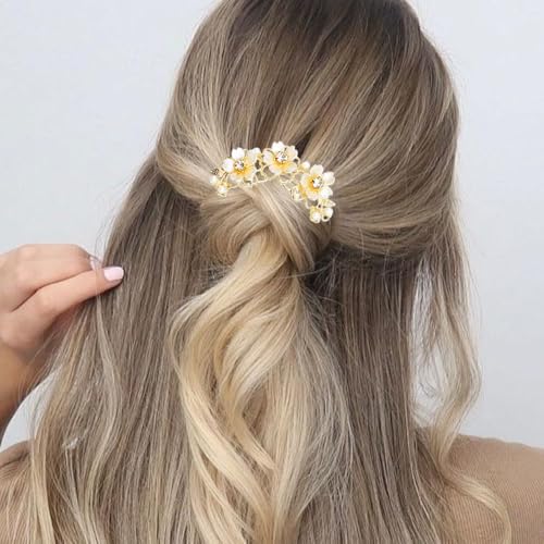 2 piezas pinzas de cabello con perlas y flores miniatura 4