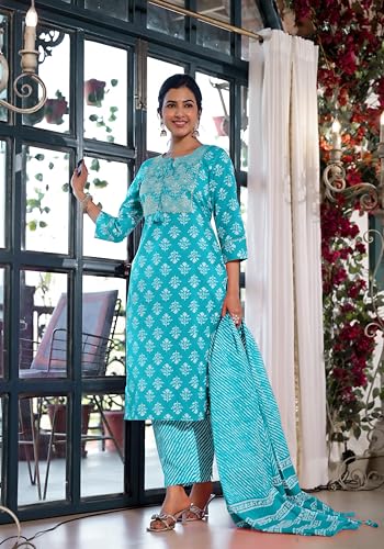 Image of MIRCHI FASHION Pure Cotton Women Straight Batik Printed Kurti Set with Dupatta and Pant