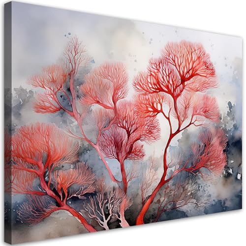 Tableau decoration murale plantes abstraites rouge Feeby 90x60 cm