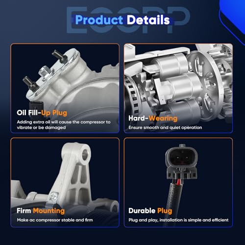 Image of ECCPP AC Compressor Direct Fit for Buick LaCrosse V6 3.6L 2012 | for Cadillac SRX V6 3.6L 2012-2016 97586,98586 Fast Cooling AC Compressor with Clutch Low Vibration Fuel Efficient