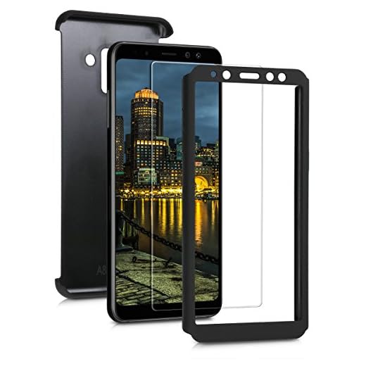 kwmobile Fodral till Samsung Galaxy A8 (2018) – fullt skyddande fodral med härdat glas – fodral med hårt skärmskydd