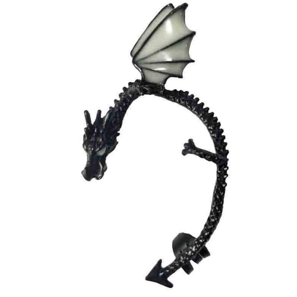 Chen Ming - Jewelry Black Dragon Ear Wrap Earrings for Women Piercing Men Gothic Punk Dragon Cuff Glowing Stud Earring Fashion
