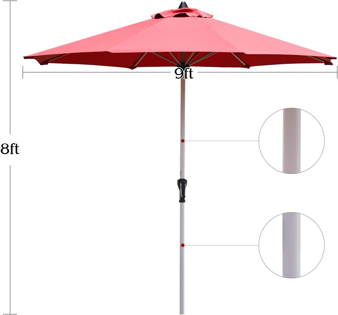 Tangkula 9 ft Patio Umbrella, Outdoor Market Table Umbrella with 1.5¡± Aluminum Pole, 8 Sturdy Ribs & Crank for Garden, Lawn, Deck, Backyard & Poolside (Burgundy)