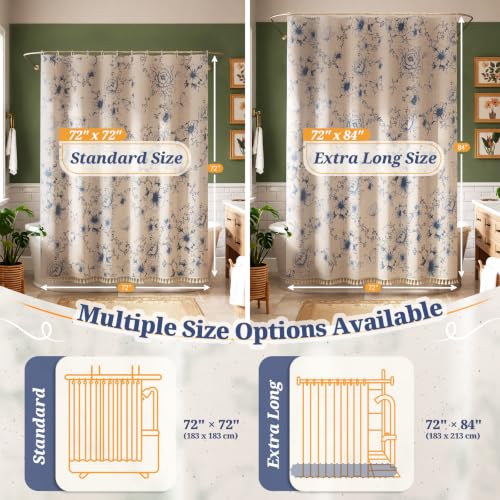 Vintage Blue Floral Shower Curtain with 12 Clear Rings - 72" W x 84" L by Blgiont - Used condition - Image 7