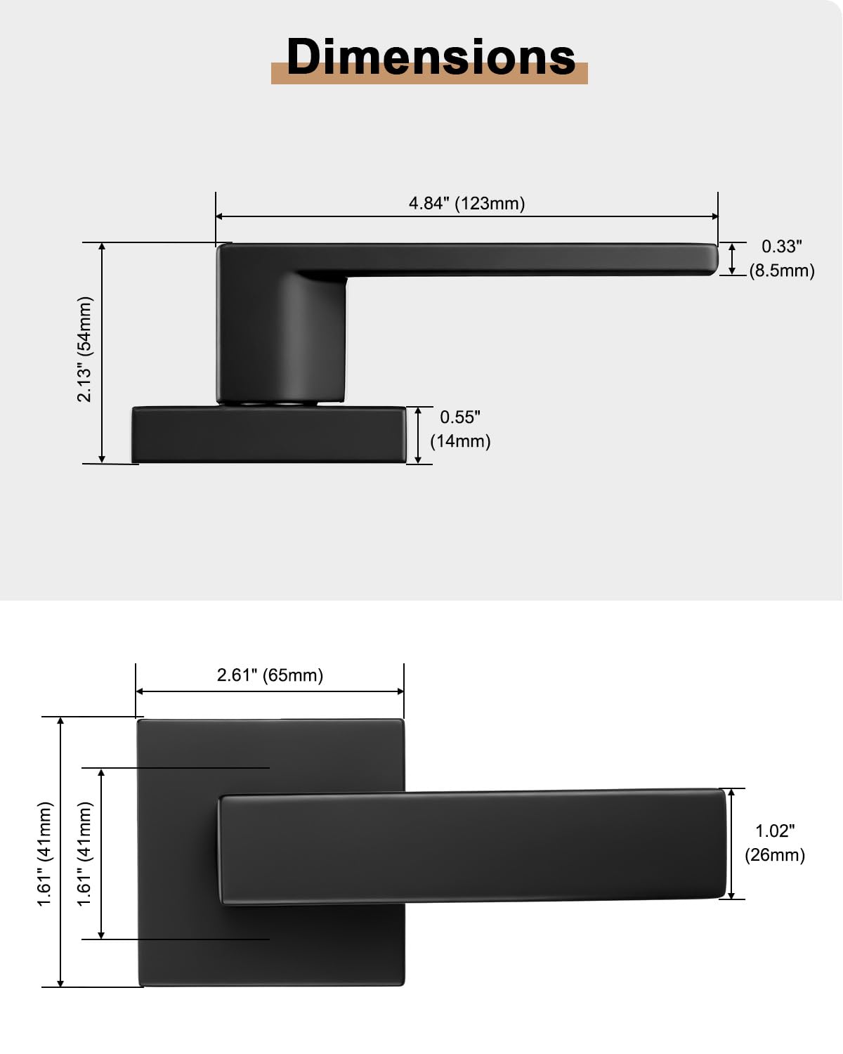 Probrico Palancas mitad simuladas color negro mate, asas interiores resistentes que no giran, reversibles para manejo izquierdo y derecho, paquete de 8 (paquete de contratista)