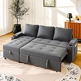 JUMMICO Convertible Corner Sofa Bed with Storage 3 Seater Pull Out Sleeper Sofa L-Shaped Sectional Small Couch for Living Room and Bedroom, Light Gray