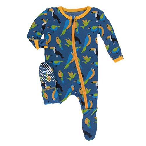 Image of KicKee Pants Print Footie with Zipper, Fitting Long Sleeve Pajama Baby Bodysuit, Ultra Soft Everyday One Piece Loungewear