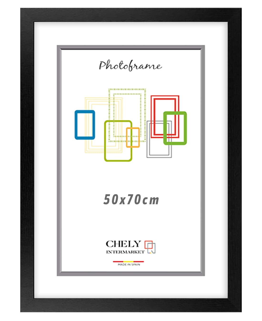 CHELY INTERMARKET | 24C1A | marco de fotos grande 50x70cm (Negro) MOD-272 | Marco de madera para Decoración de Casa | Fotografías | Listado de precio | moldura con relieve.(1,60)