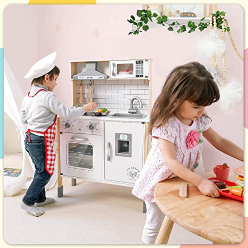 Play-Kitchen-For-Kids With 18 Pcs Toy Food & Cookware Accessories Playset Wooden Chef Pretend Play Set For Toddlers With Real Lights & Sounds #TOP6