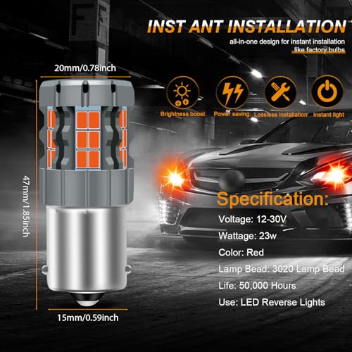 Bombilla 1156 LED Roja de Freno BA15S P21W para Luz Antiniebla Trasera de Coche de 25W 4
