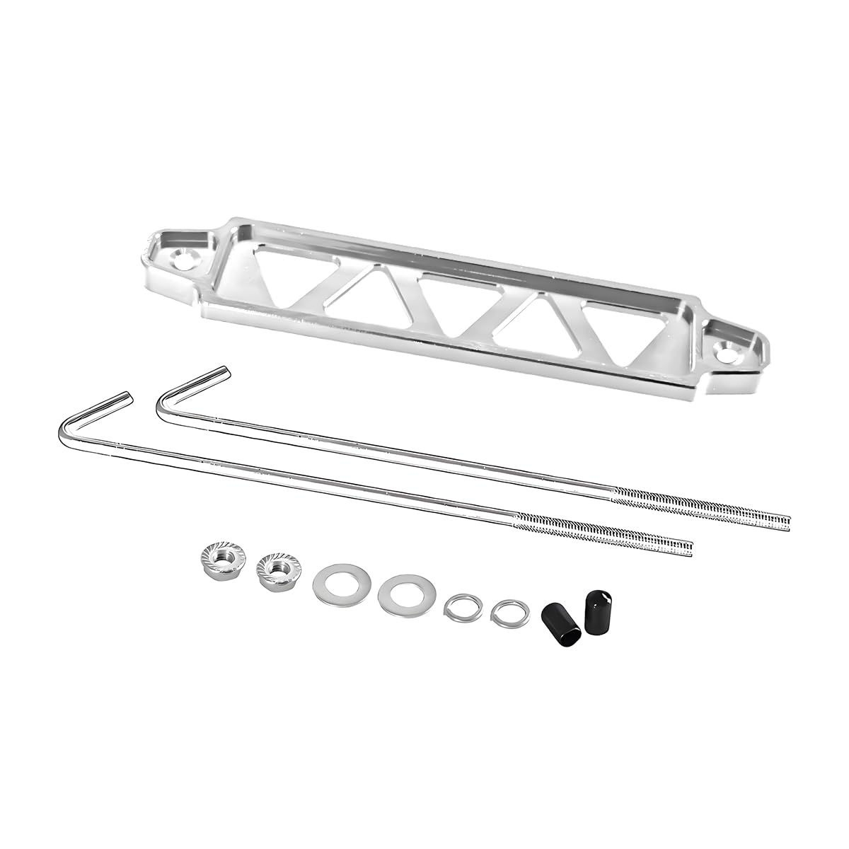Car Battery Hold Down Bracket, Aluminum Alloy 5-Hole Battery Tie Down Holder with Stainless Steel J Bolt, Triangular Automotive Hold Lock Tray Accessories, Universal for SUV RV Sedan (Siver)