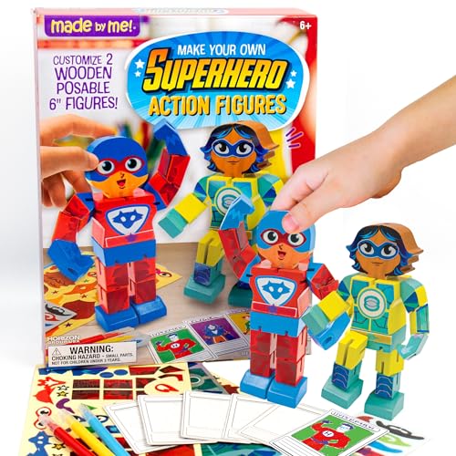 Made By Me Build & Paint Your Own Wooden Toys, DIY Wood Craft Kit, Easy to Assemble, Superhero Action Figures by Made By Me - Used condition - US$13.82
