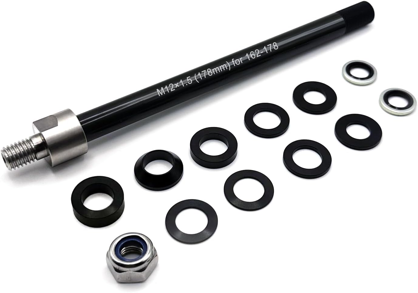 Universal Bicycle Thru Axle Trailer Hitch Adapter - Adjustable M12x1.0/1.5/1.75 Thru Axle (157-192mm),304 Stainless Steel & 6061-T6 Aluminum Shaft for Thule Bike Trailers & Thru-Axle Bikes